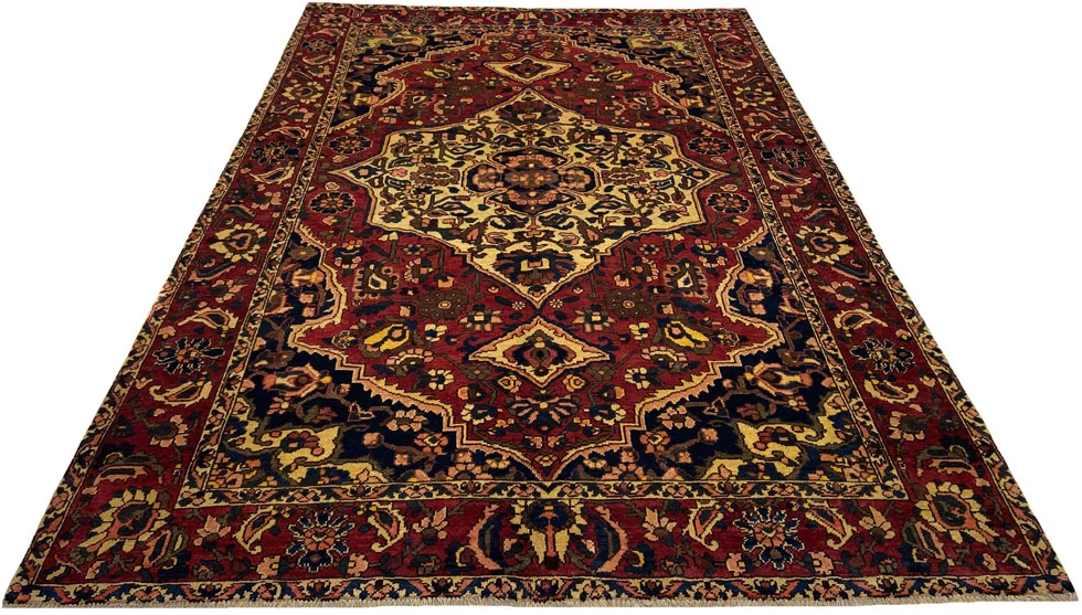 Bakhtiar Teppich 291 x 204 cm, Knotendichte 150.000 - 200.000 Knoten/m², robustes Gartenmuster in rot, braun und creme, handgeknüpft, Perserteppich