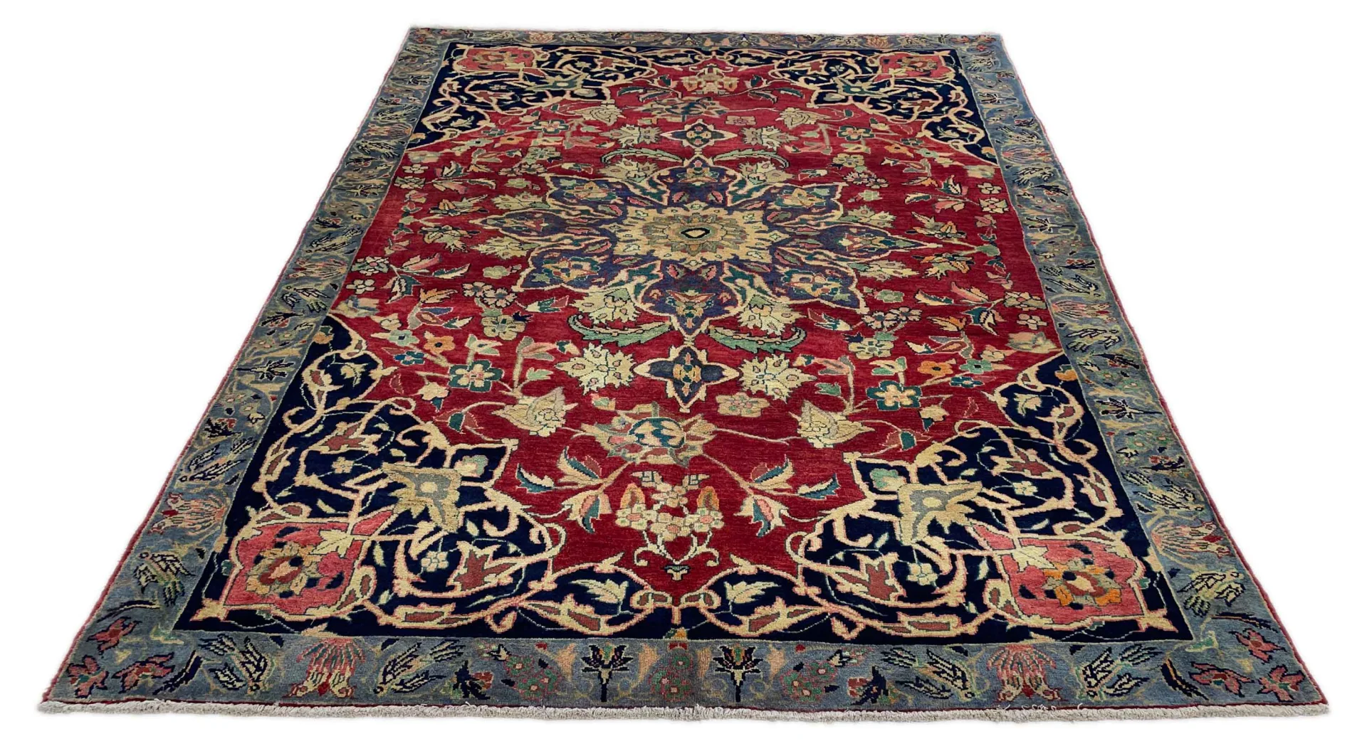 Bakhtiar Teppich 297 x 220 cm, Knotenanzahl: 150.000 - 200.000/m², Gartenmuster mit Pflanzen- und Tiermotiven, rot-braun-creme, handgeknüpft, Perserteppich