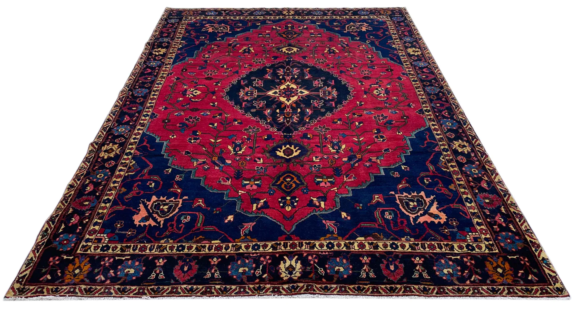 Bakhtiar Perserteppich 333 x 234 cm - Knotendichte 150.000 - 200.000 Knoten/m², Gartenmuster mit Pflanzen- und Tiermotiven, handgeknüpft