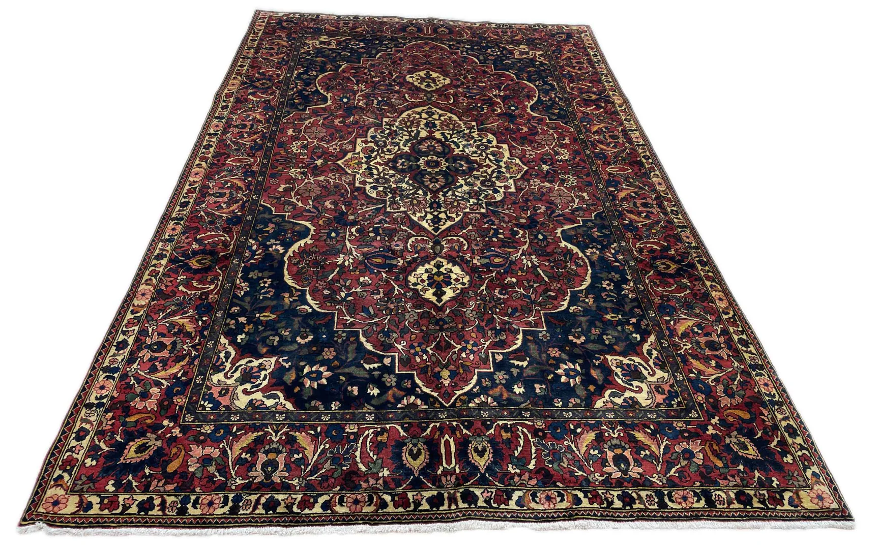 Bakhtiar Teppich 340 x 210 cm - 150.000 - 200.000 Knoten/m² - Widerstandsfähig mit Kheshti Gartenmuster, Pflanzen- und Tiermotive - handgeknüpft, Perserteppich