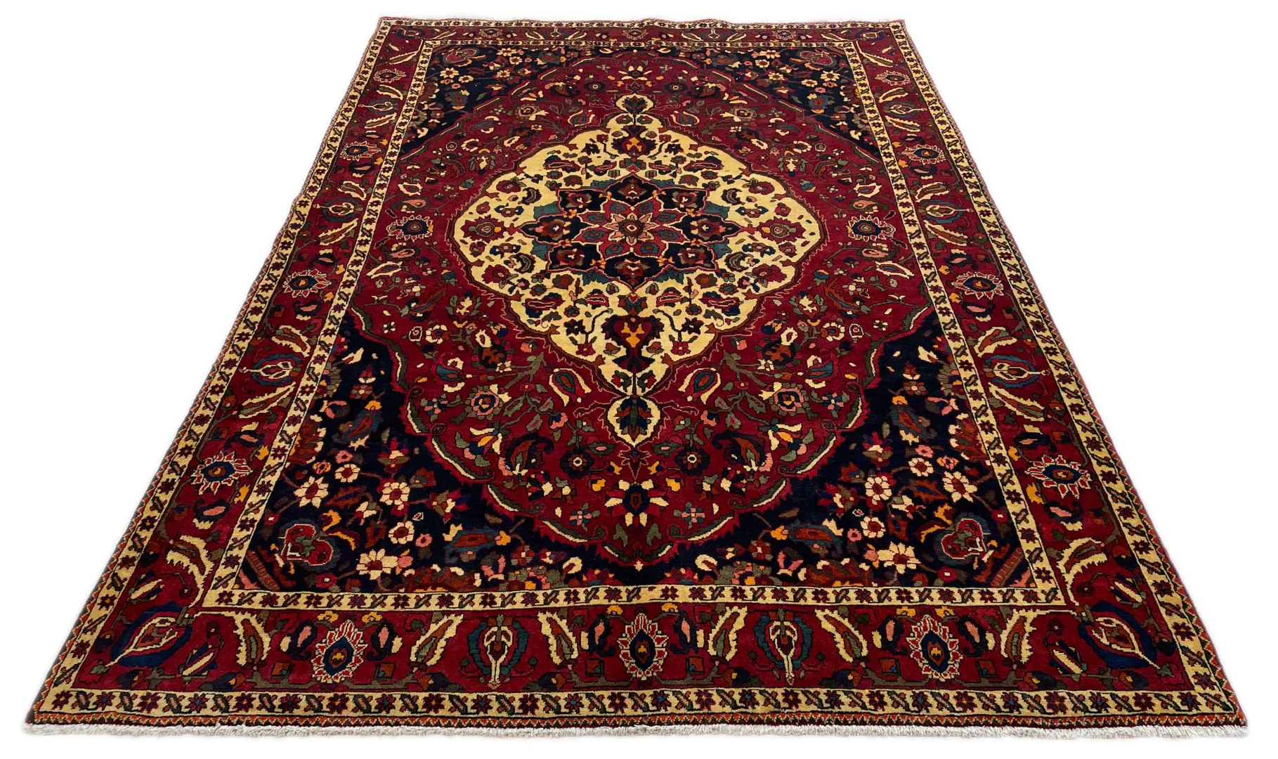 Bakhtiar Teppich 335 x 220 cm - 150.000 - 200.000 Knoten/m², Gartenmuster mit Pflanzen- und Tiermotiven, widerstandsfähig und belastbar, handgeknüpft, Perserteppich