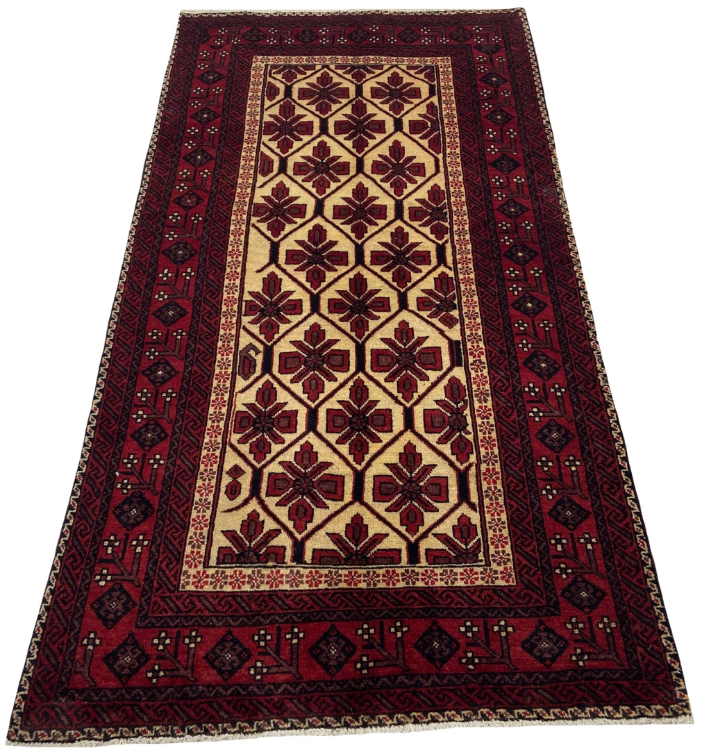 Belutsch Teppich 207 x 107 cm, Knotendichte 120.000 - 250.000 Knoten/m², traditionelle Handarbeit, natürliche Wolle – handgeknüpft, Perserteppich