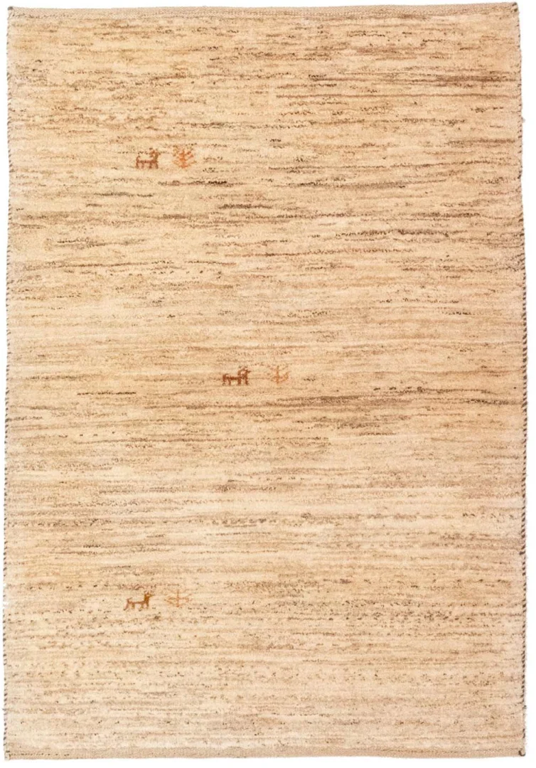 Gabbeh Perserteppich 144 x 100 cm - Hoher, weicher Flor mit abstraktem Design und spielerischen Figuren - handgeknüpft