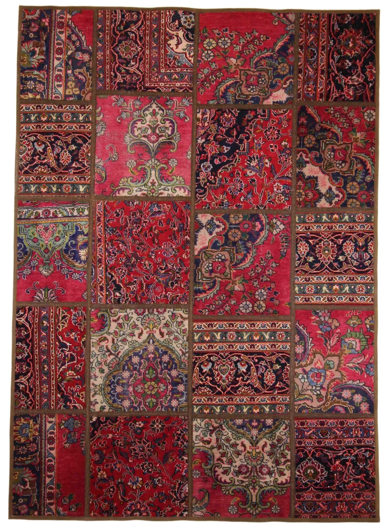 Patchwork-Teppich 240 x 170 cm – Handgeknüpftes Kunstwerk aus alten Orientteppichen mit geometrischen Mustern und natürlichen Farben, einzigartig und modern. Handgeknüpft,...