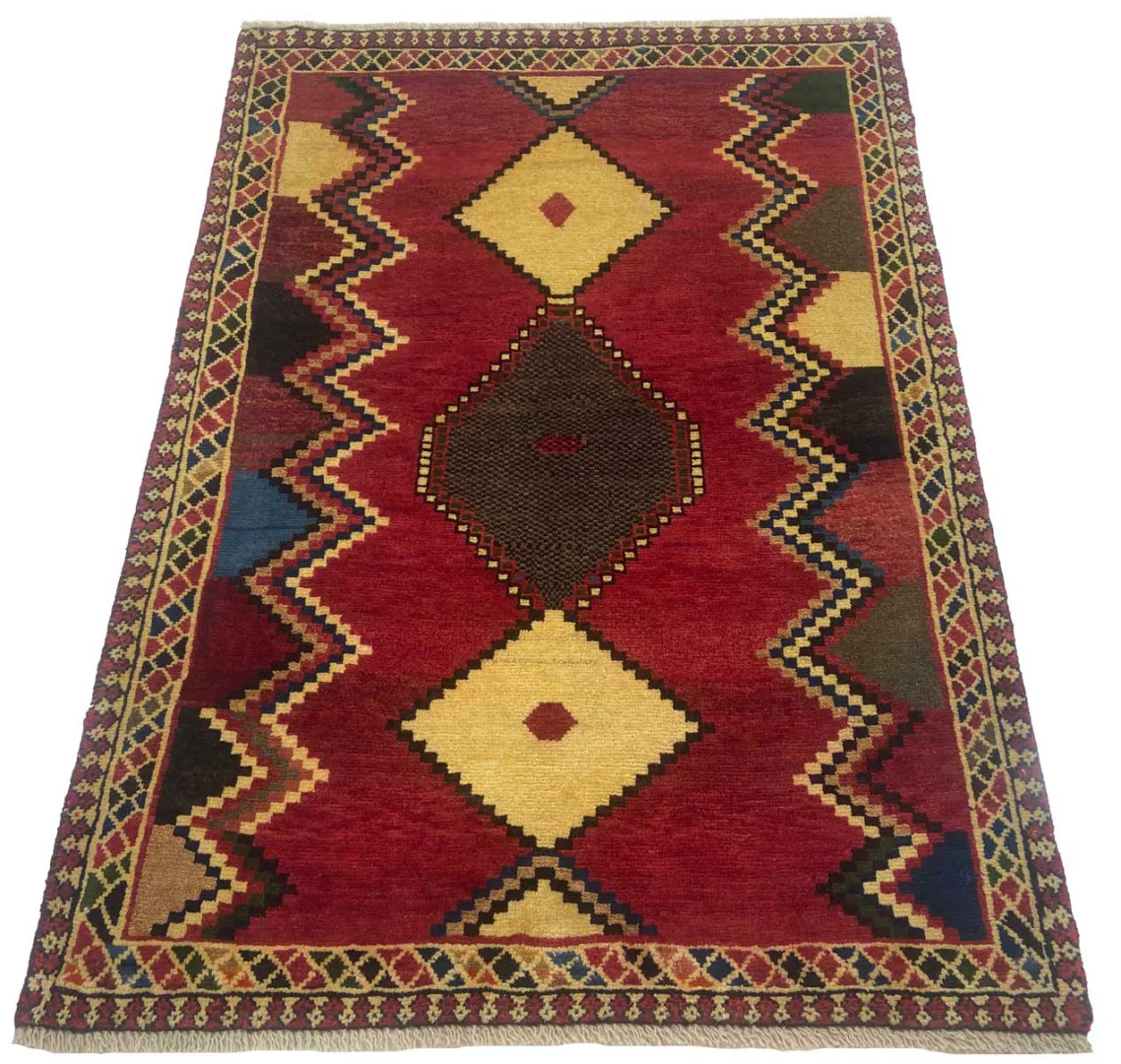 Gabbeh 142 x 102 cm - Ausgefallene Muster auf glanzvoller Schurwolle, Knotendichte 90.000 - 180.000/m², handgeknüpft, Perserteppich