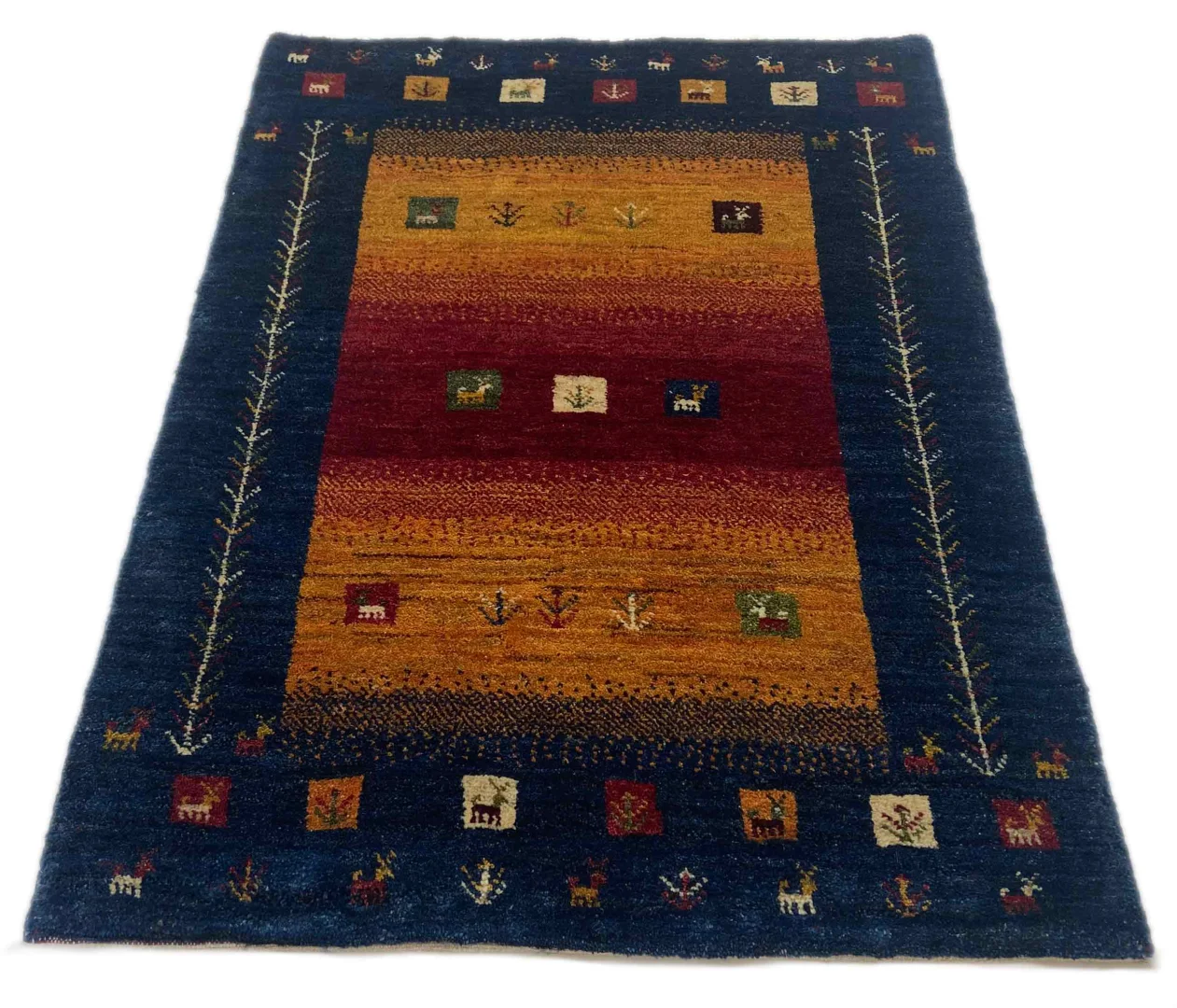 Gabbeh Teppich 146 x 105 cm, hohe Knotendichte, weicher Flor, abstraktes Design, handgeknüpft, Perserteppich