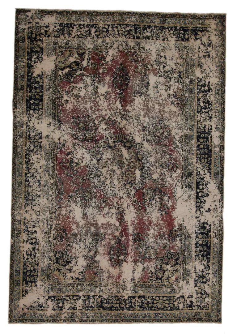Vintage Perserteppich 280 x 191 cm - Handgeknüpft, Aufwendig Aufgearbeitet, Moderner Touch, Flor Gekürzt und Gefärbt