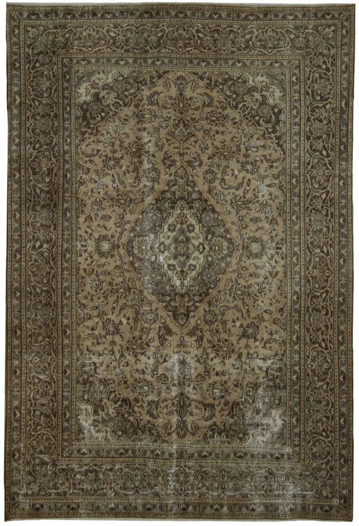 Vintage Perserteppich 284 x 194 cm – Handgeknüpft, Einzigartiges Design durch Färben und Kürzen des Flors, Moderner Touch