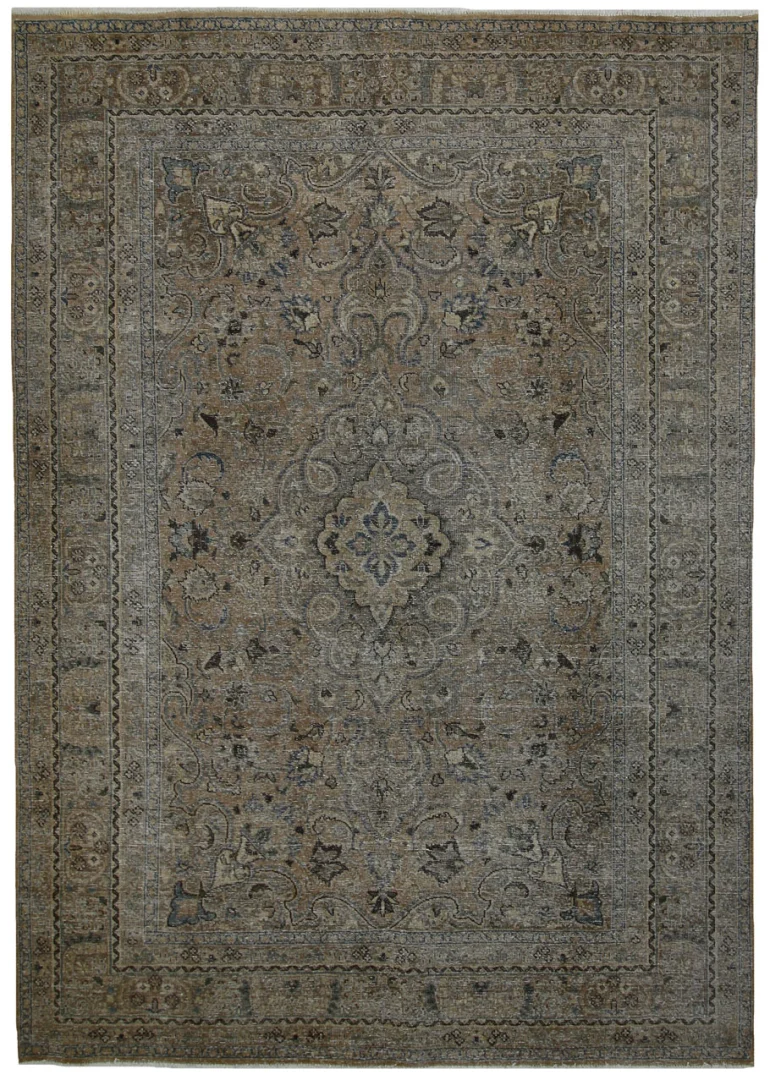 Vintage Perserteppich 284 x 199 cm – Handgeknüpft, Aufwendig Aufgearbeitet, Modernes Design, Einzigartige Farben – handgeknüpft, Perserteppich