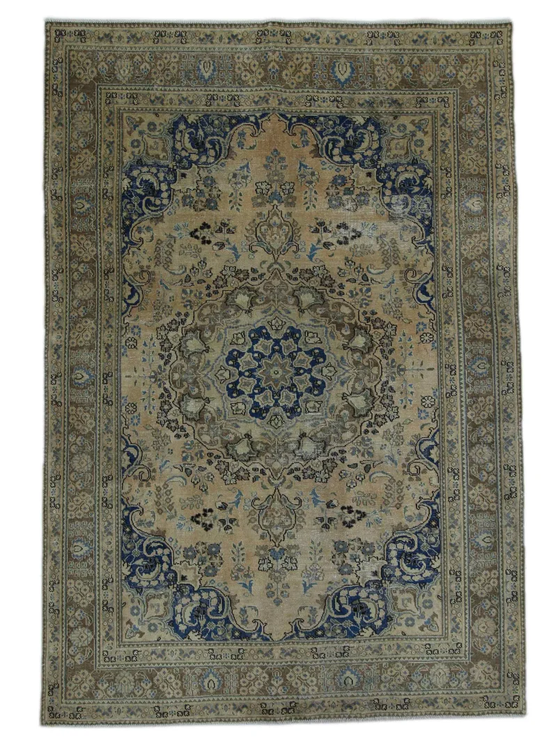 Vintage Perserteppich 285 x 185 cm – Handgeknüpft, Aufwendig Aufgearbeitet, Modernes Design