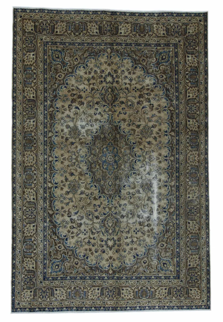 Vintage Perserteppich 285 x 188 cm – Handgeknüpft, Aufwendig Aufgearbeitet, Modernes Design