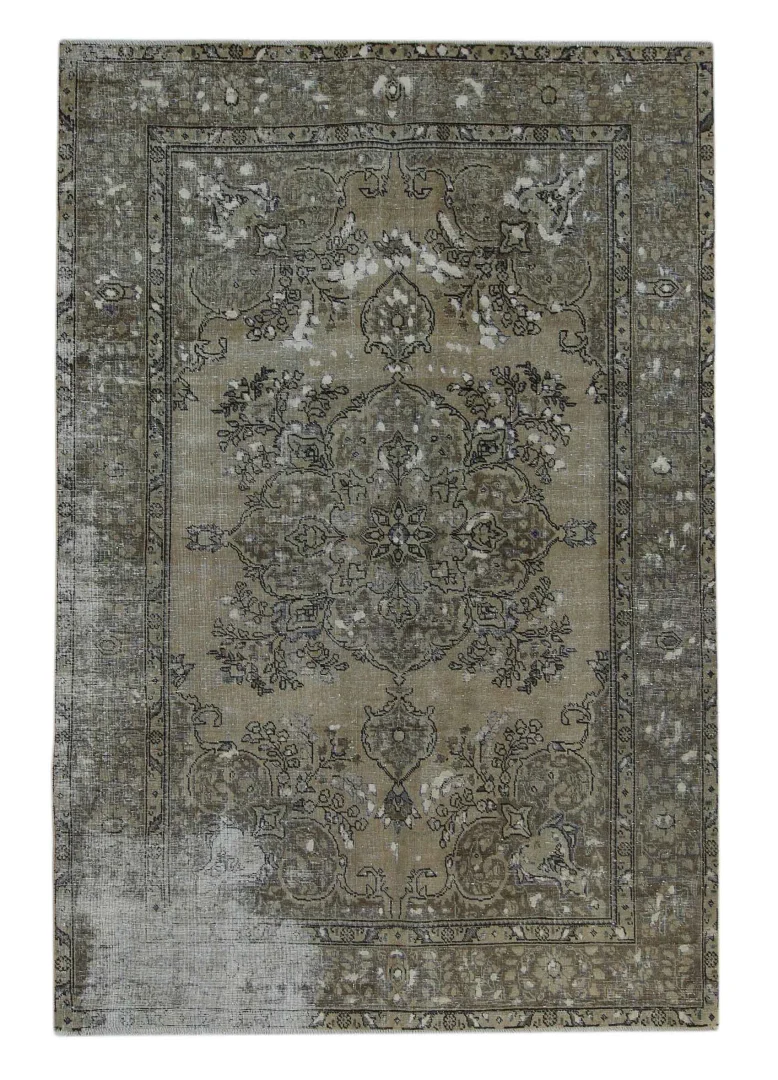 Vintage Perserteppich 285 x 191 cm – Handgeknüpft, Aufwendig Aufgearbeitet, Modernes Design – Handgeknüpft