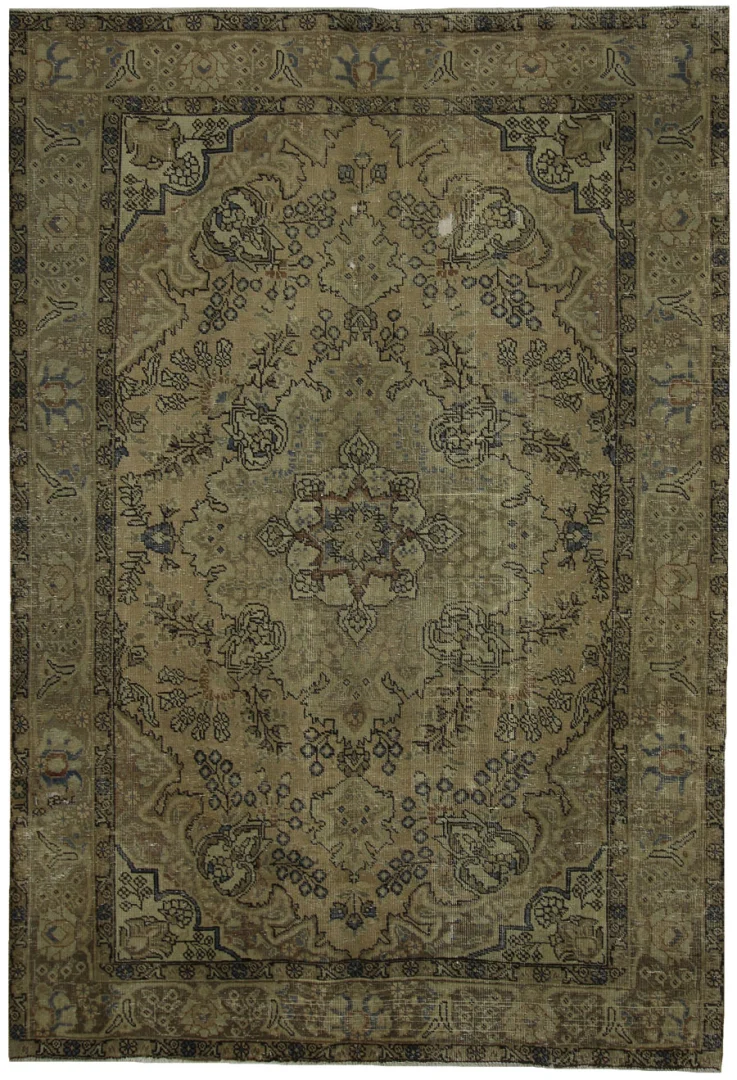 Vintage Perserteppich 285 x 196 cm – Handgeknüpft, Einzigartiges Design durch Färbung und Kürzung des Flors