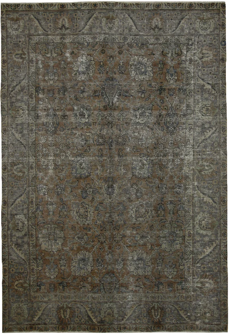 Vintage Perserteppich 290 x 199 cm – Handgeknüpft, Aufwendig Aufgearbeitet, Modernes Design, Einzigartige Farbgebung