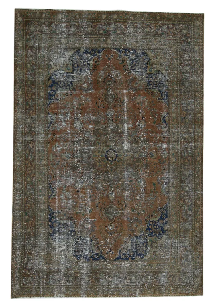 Vintage Perserteppich 293 x 195 cm – Handgeknüpft, Aufwendig Aufgearbeitet, Modernes Design – Handgeknüpft, Perserteppich