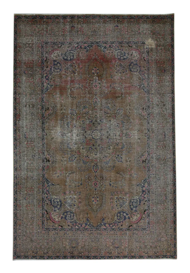 Vintage Perserteppich 295 x 195 cm – Handgeknüpft, Aufwendig Aufgearbeitet, Modernes Design