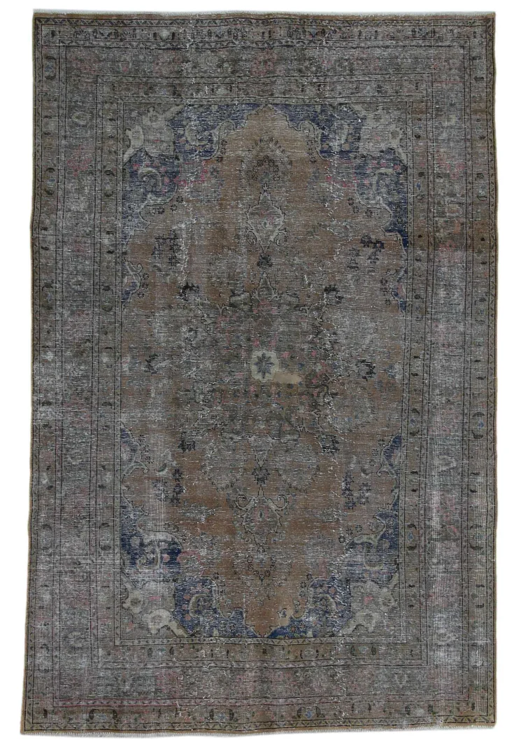 Vintage Perserteppich 300 x 195 cm - Handgeknüpft, Aufwendig Aufgearbeitet, Modernes Design, Kürzerer Flor - Handgeknüpft, Perserteppich