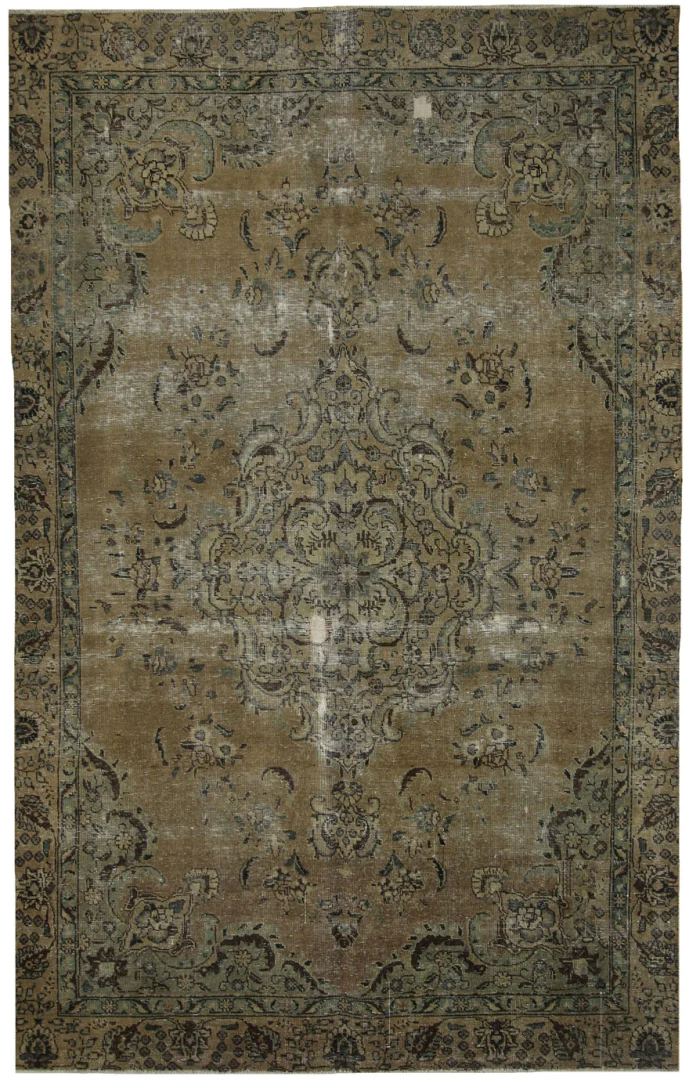 Vintage Perserteppich 303 x 192 cm – Handgeknüpft, Aufwendig Aufgearbeitet, Modernes Design