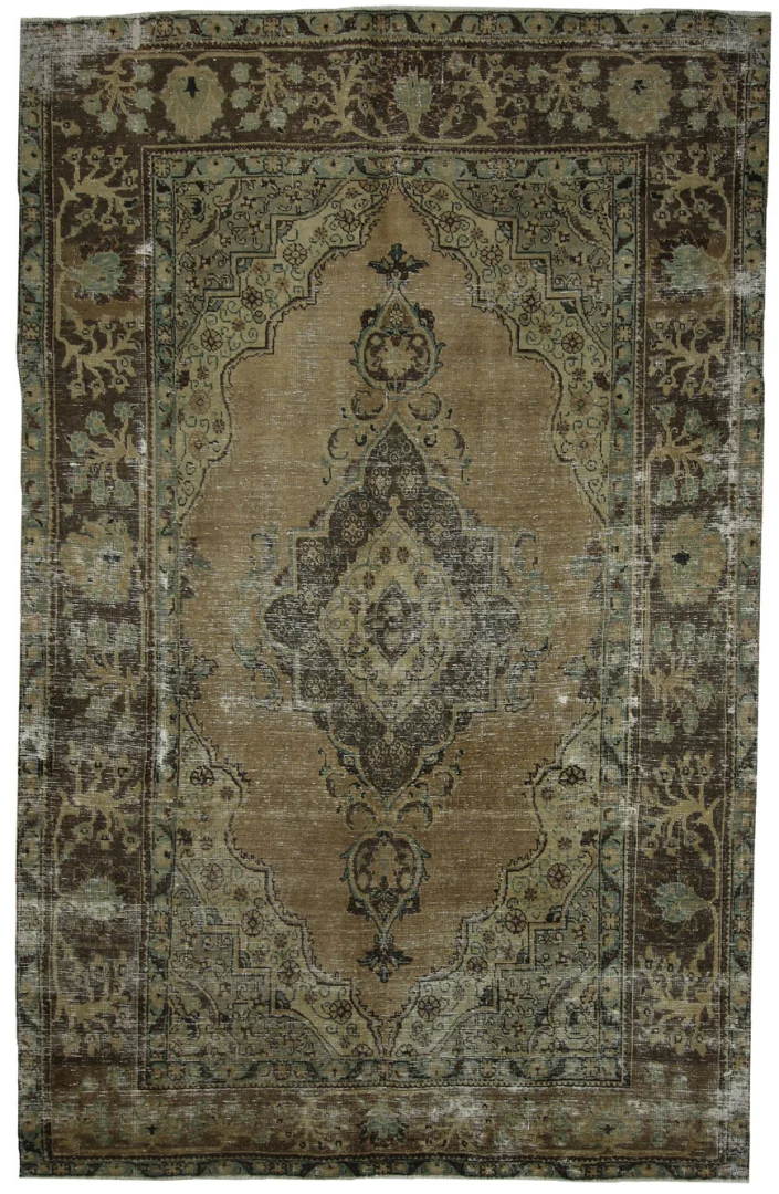 Vintage Perserteppich 305 x 195 cm - Handgeknüpft, Einzigartiges Design durch Färbung und Kürzung des Flors