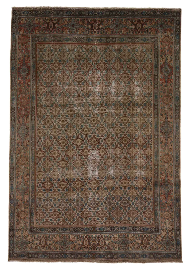 Vintage Perserteppich 306 x 210 cm – Handgeknüpft, Aufwendig Aufgearbeitet, Einzigartiges Design – Handgeknüpft, Perserteppich