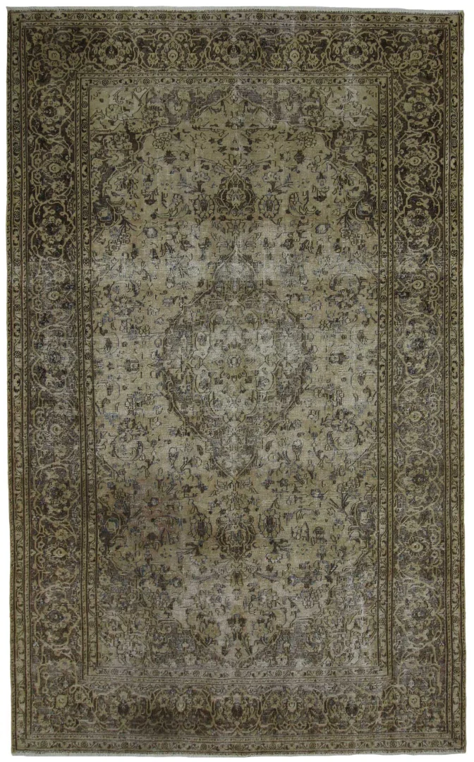 Vintage Perserteppich 318 x 195 cm – Handgeknüpft, Aufwendig Aufgearbeitet, Modernes Design, Einzigartige Farben und Ornamente