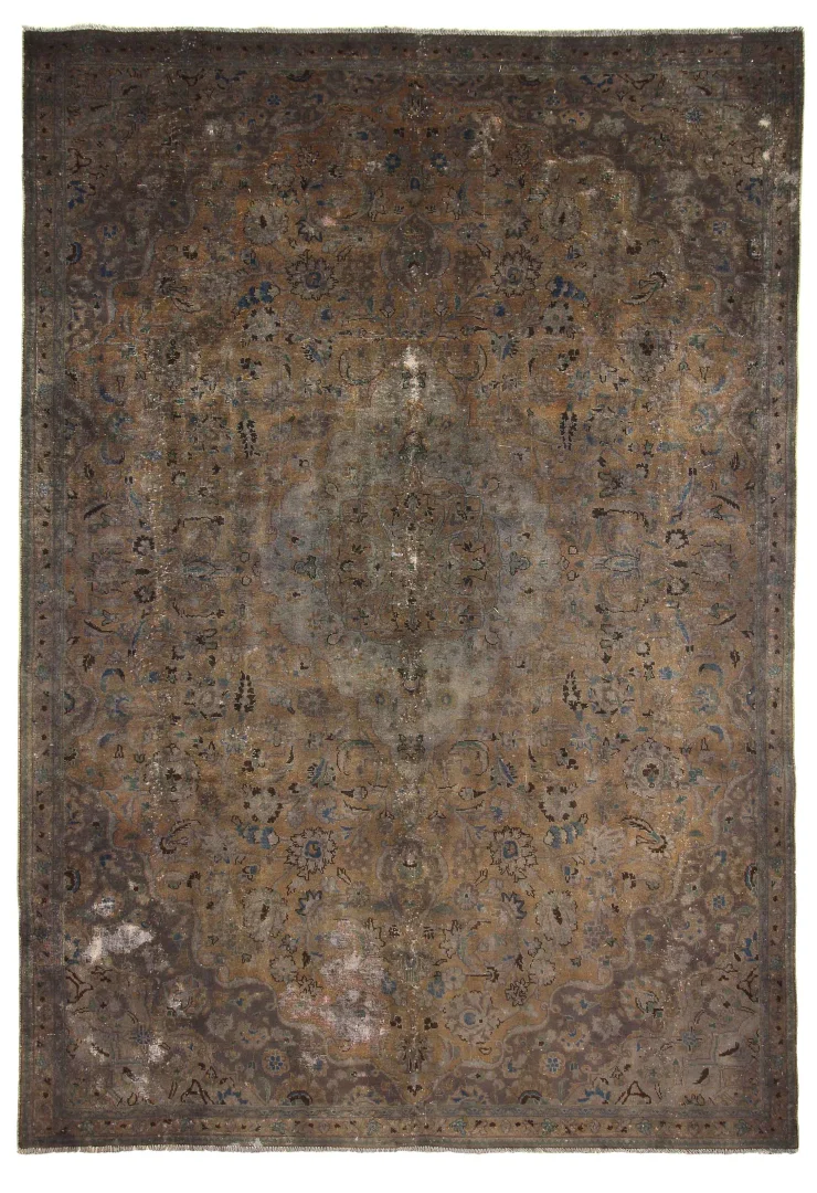 Vintage Perserteppich 327 x 230 cm – Handgeknüpft, Aufwendig Aufgearbeitet, Einzigartiges Design, Moderne Farben, Handgeknüpft, Perserteppich