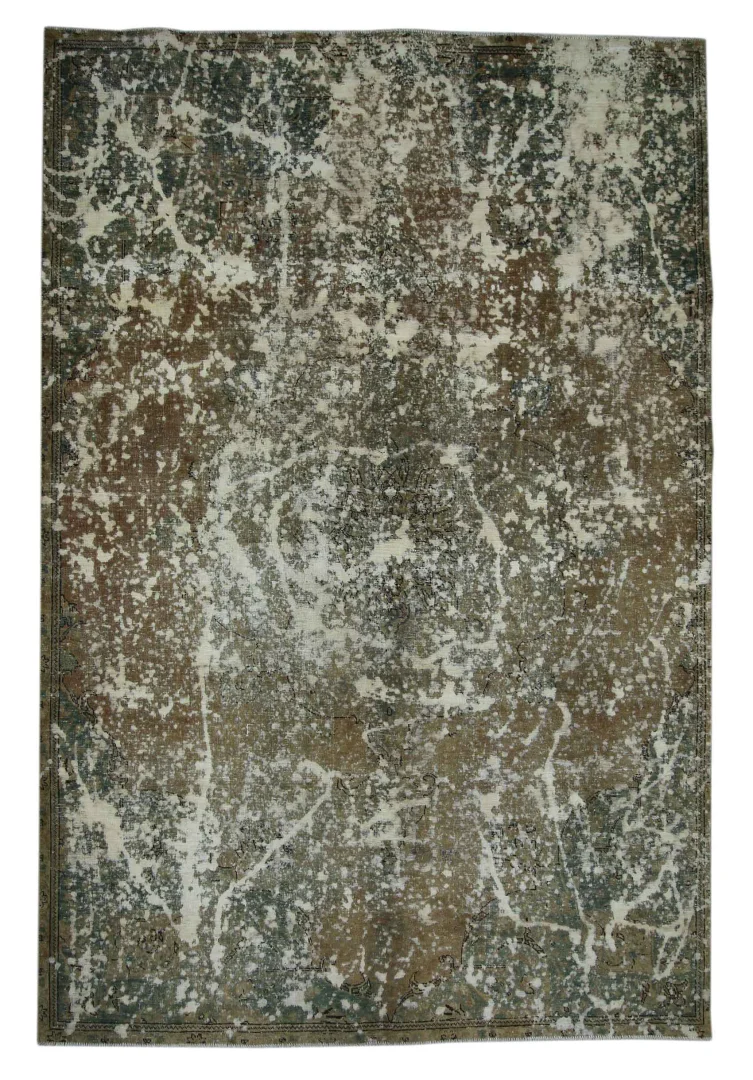 Vintage Perserteppich 330 x 219 cm – Handgeknüpft, Aufwendig Aufgearbeitet, Modernes Design, Farbige Ornamente