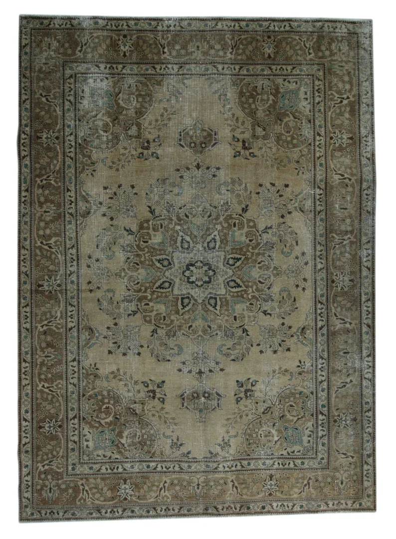 Vintage Perserteppich 333 x 240 cm - Handgeknüpft, Aufwendig Aufgearbeitet mit Modernem Touch - Einzigartiges Design durch Färbung und Kürzung des Flors