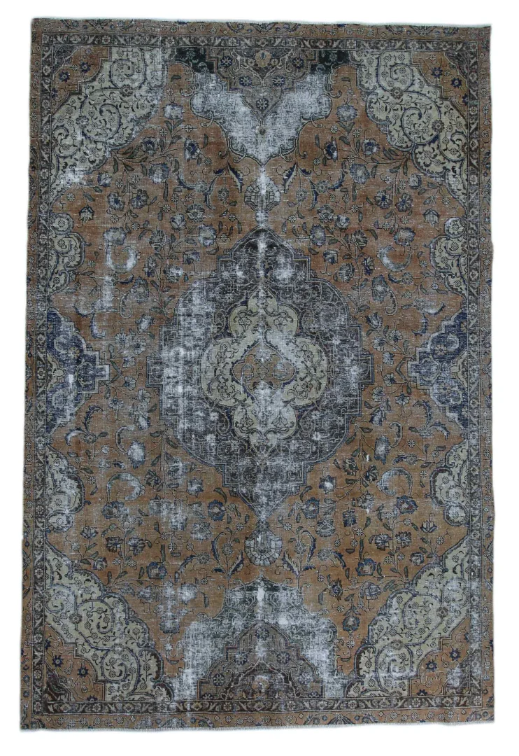 Vintage Perserteppich 338 x 225 cm – Handgeknüpft, Aufwendig Aufgearbeitet mit Neuem Design und Traditionellen Ornamenten – Handgeknüpft, Perserteppich
