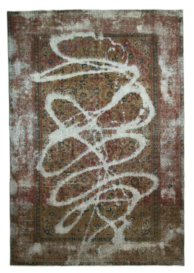 Vintage Perserteppich 350 x 240 cm – Handgeknüpft, Aufwendig Aufgearbeitet, Modernes Design – Vintage Teppich