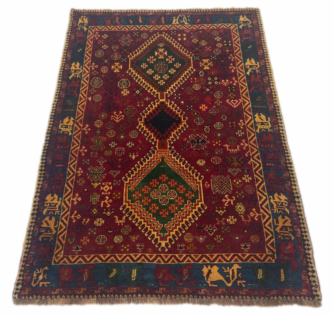 Gabbeh 155 x 110 cm - Gabbeh Shuli mit einzigartigen Mustern aus glanzvoller Schurwolle, Knotendichte: 90.000 - 180.000/m², handgeknüpft, Perserteppich