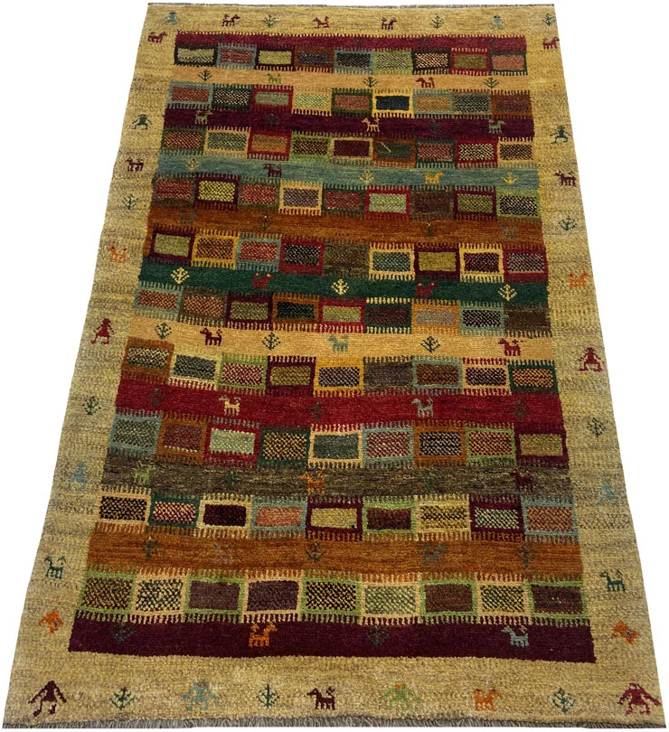 Gabbeh 160 x 101 cm - Gabbeh Shuli - Einzigartige Muster auf glanzvoller Schurwolle, Knotendichte 90.000 - 180.000/m², handgeknüpft, Perserteppich