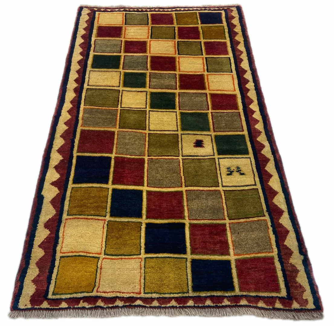 Gabbeh - Shuli Teppich 176 x 102 cm, ausgefallene Muster, Knotendichte 90.000 - 180.000/m², handgeknüpft, Perserteppich