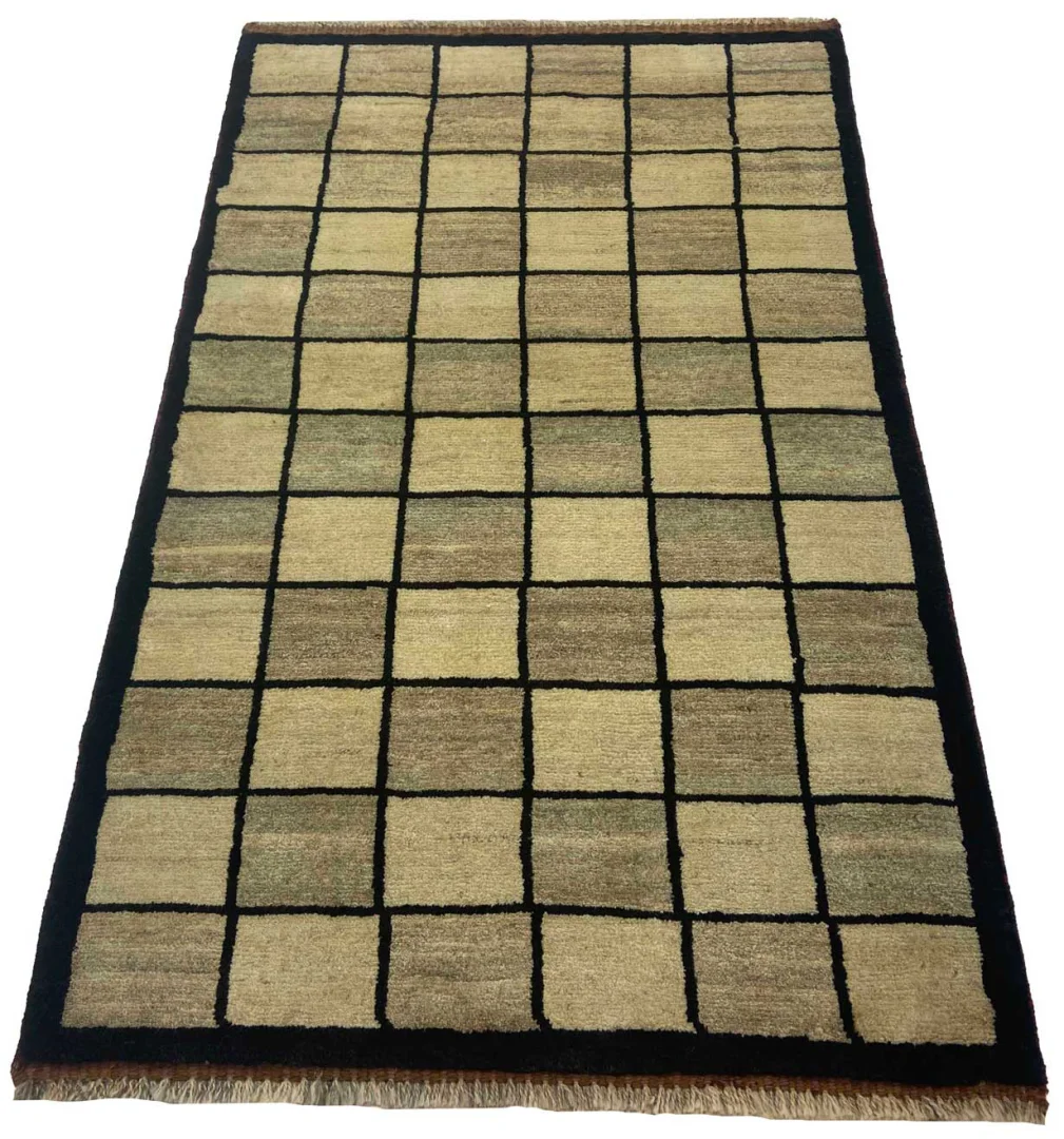 Gabbeh Shuli Teppich 176 x 106 cm, Knotendichte 90.000 - 180.000 / m², ausgefallene Muster auf glanzvoller Schurwolle, handgeknüpft, Perserteppich