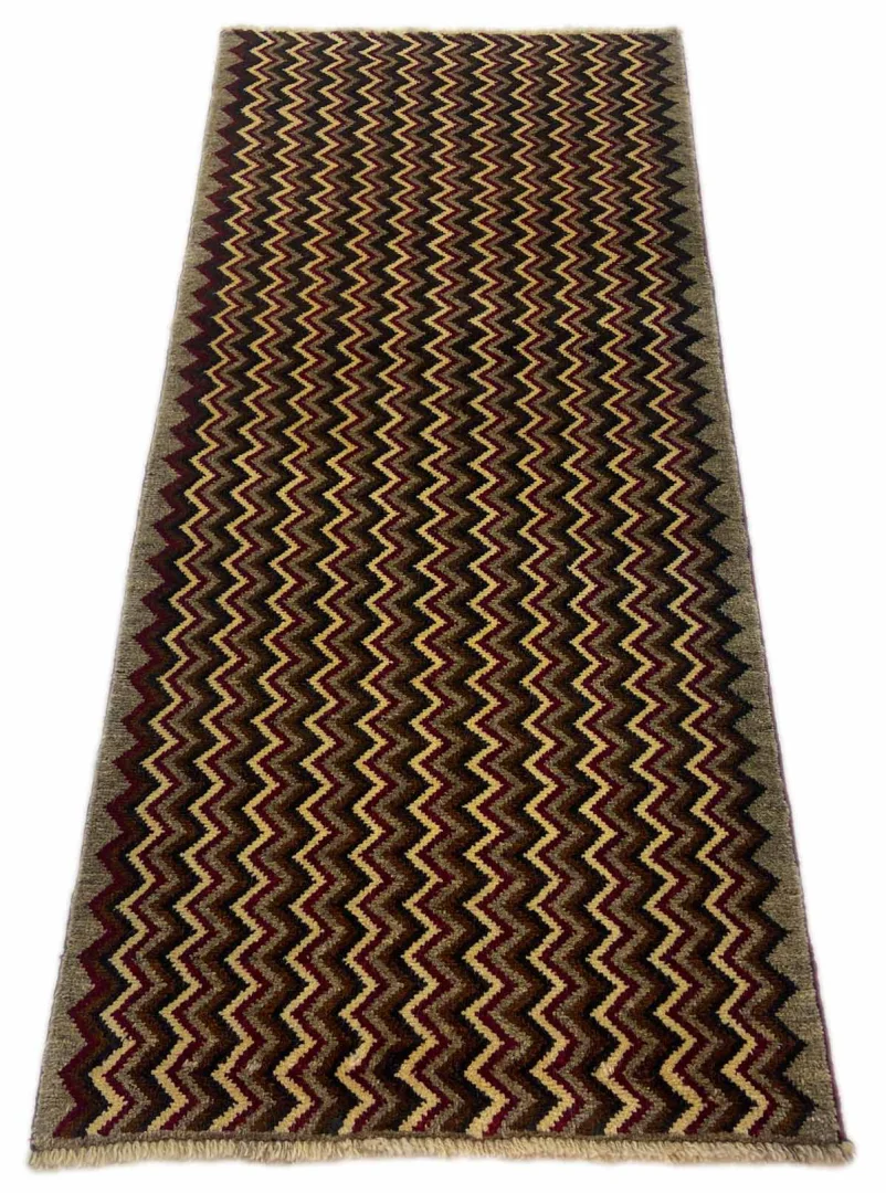 Gabbeh - Shuli 180 x 82 cm, Knotendichte 90.000 - 180.000/m², ausgefallene Muster in Rot, Beige, Grau und Braun, handgeknüpft, Perserteppich