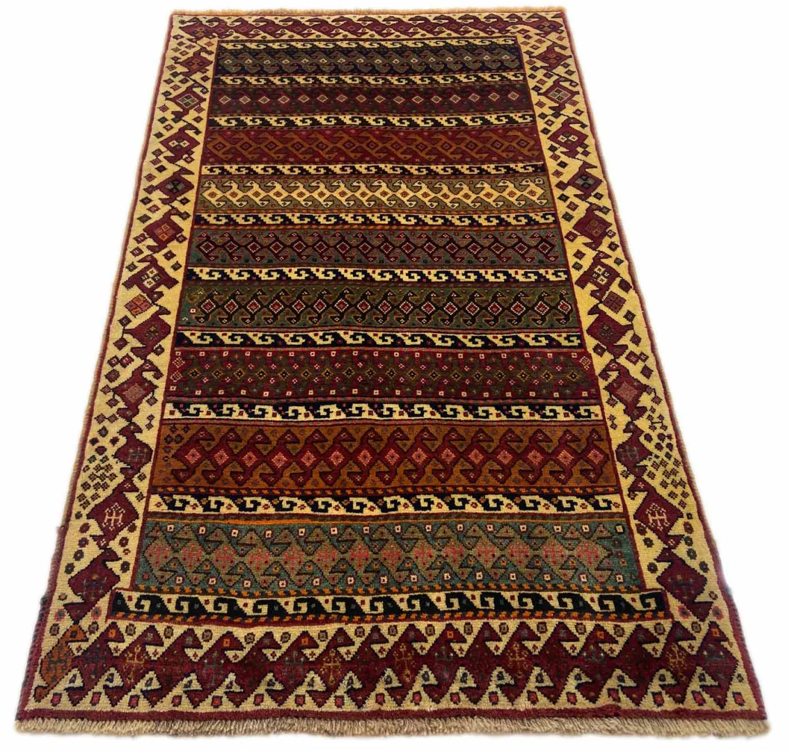 Gabbeh - Shuli 187 x 110 cm | Knotendichte: 90.000 - 180.000/m² | Ausgefallene Muster auf glanzvoller Schurwolle | handgeknüpft | Perserteppich
