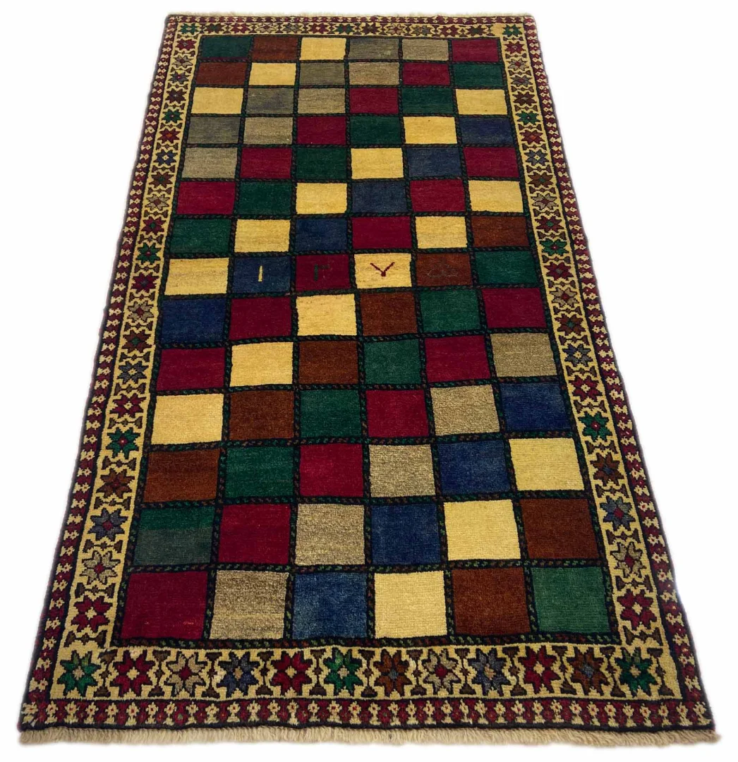 Gabbeh 190 x 106 cm - Gabbeh Shuli mit fantasievollen Mustern und 90.000 - 180.000 Knoten/m², handgeknüpft, Perserteppich