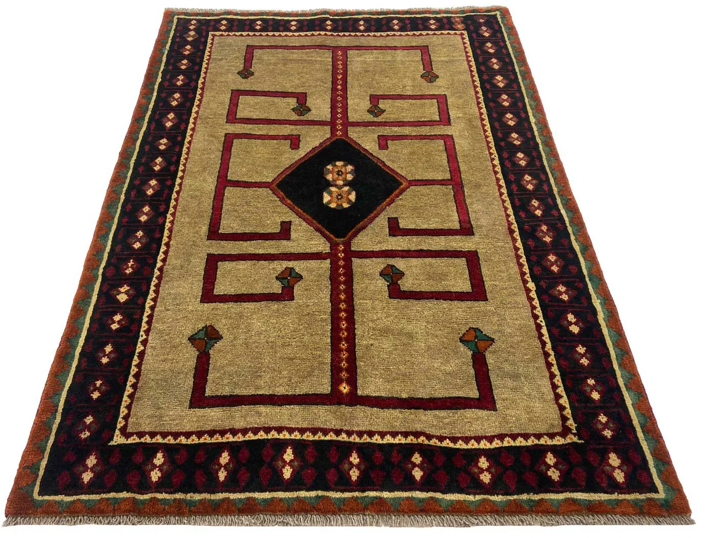 Gabbeh - Shuli Teppich 190 x 134 cm, altnomadische Muster, 90.000 - 180.000 Knoten/m², handgeknüpft, Perserteppich