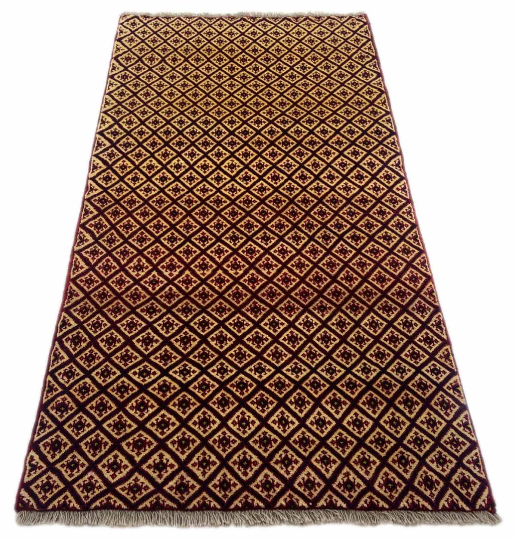 Gabbeh Shuli Teppich 193 x 103 cm – Ausgefallene Muster in Rot, Beige, Grau und Braun, Knotendichte 90.000 - 180.000/m², handgeknüpft, Perserteppich