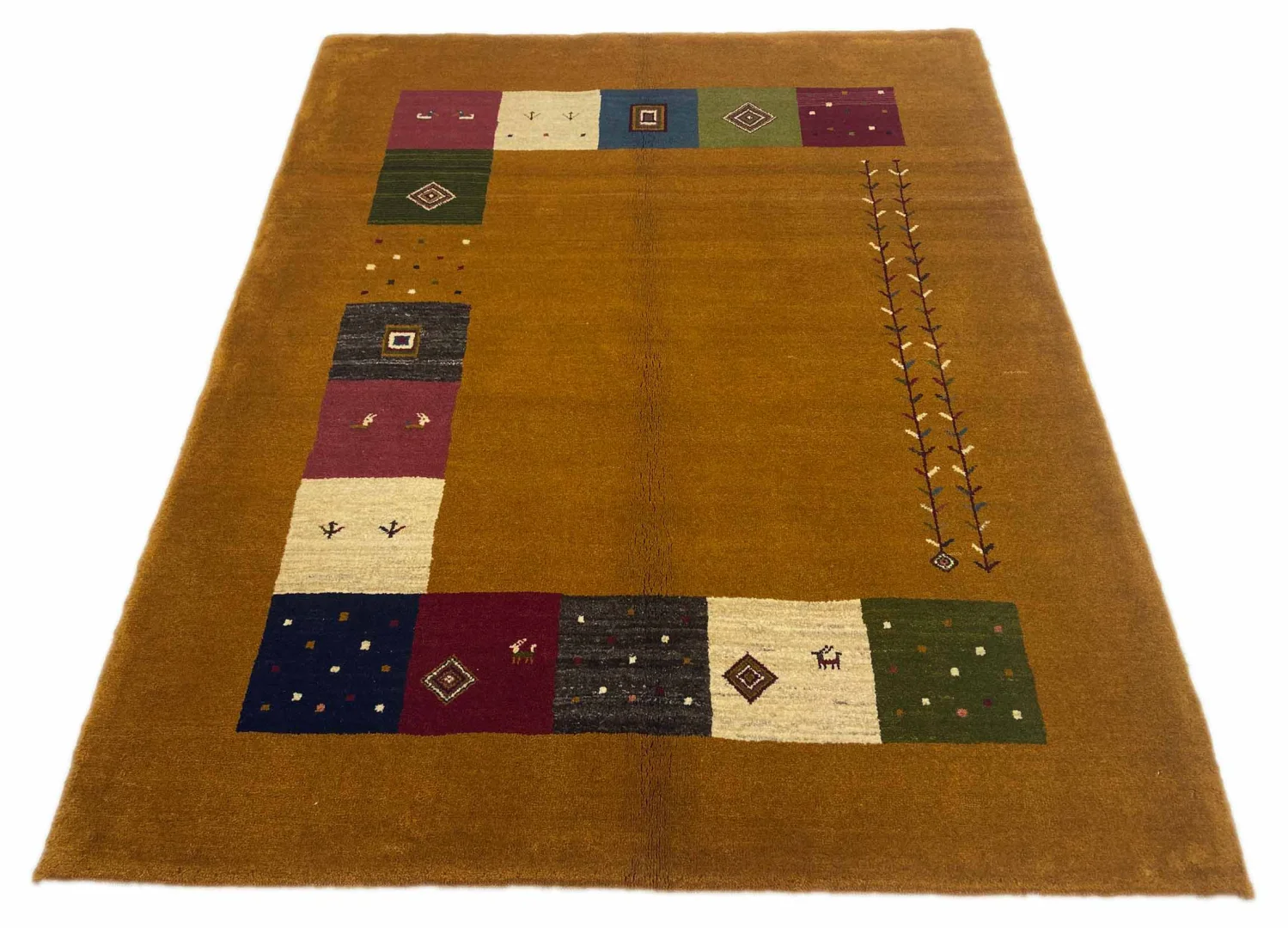 Gabbeh Teppich 196 x 160 cm, hohe Knotendichte, weicher Flor, abstraktes Design, handgeknüpft, Perserteppich