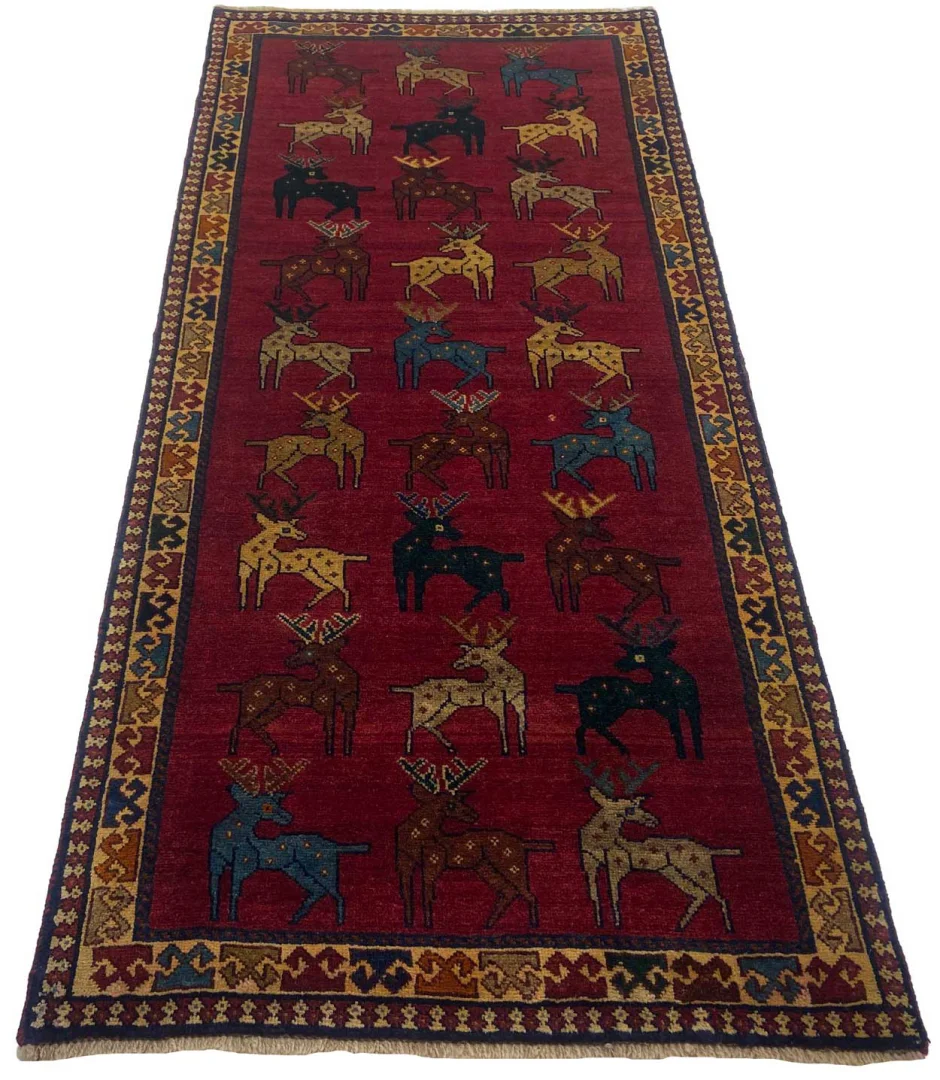 Gabbeh 222 x 100 cm - Gabbeh - Shuli, außergewöhnliche Muster, glanzvolle Schurwolle, Knotendichte: 90.000 - 180.000/m², handgeknüpft, Perserteppich Läufer