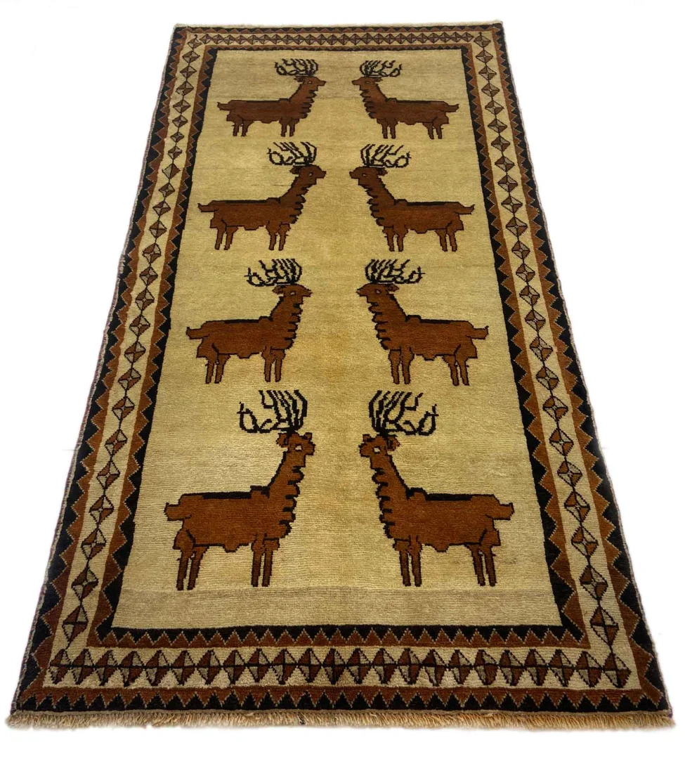 Gabbeh - Shuli Teppich 224 x 114 cm, Knotendichte 90.000 - 180.000 / m², ausgefallene Muster auf glanzvoller Schurwolle, handgeknüpft, Perserteppich Läufer