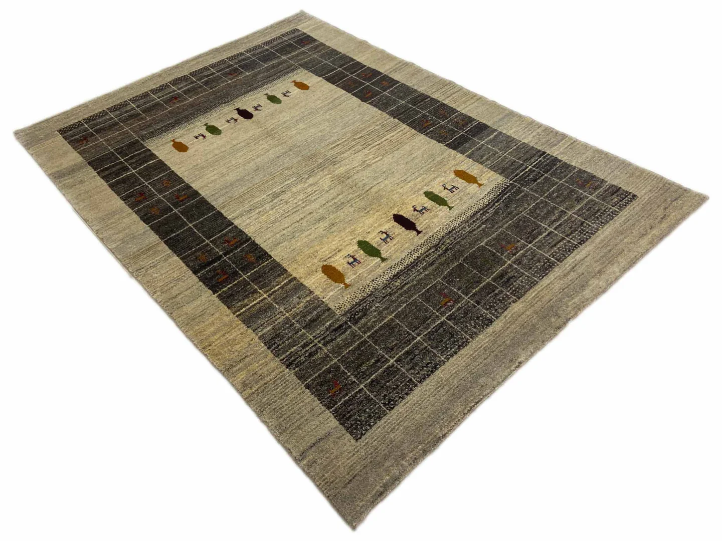 Gabbeh Teppich 243 x 174 cm - Hoher weicher Flor, Abstraktes Design, Spielende Figuren - 50.000 - 180.000 Knoten/m² - handgeknüpft, Perserteppich Läufer