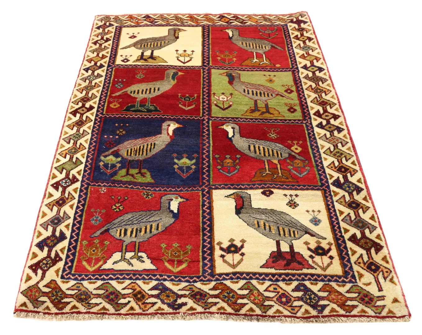 Gabbeh - Shuli Teppich 180 x 122 cm, Knotendichte 90.000 - 180.000/m², frei erfundene Muster, handgeknüpft, Perserteppich