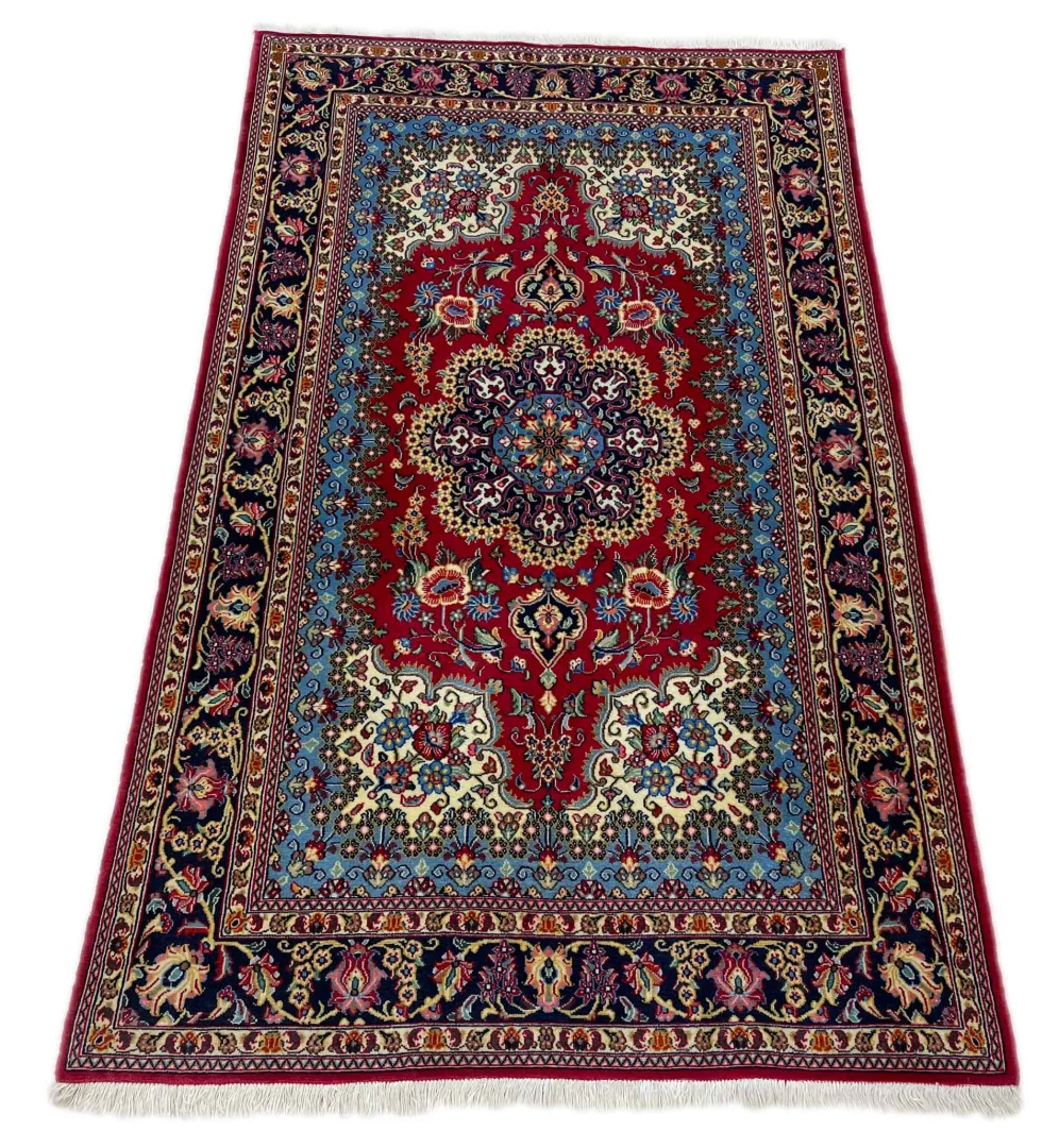 Ghom Perserteppich 184 x 114 cm, ca. 300.000 - 400.000 Knoten/m², hochwertiger Wolle, mit eleganten Medaillon- und Pflanzenmotiven, handgeknüpft, Perserteppich
