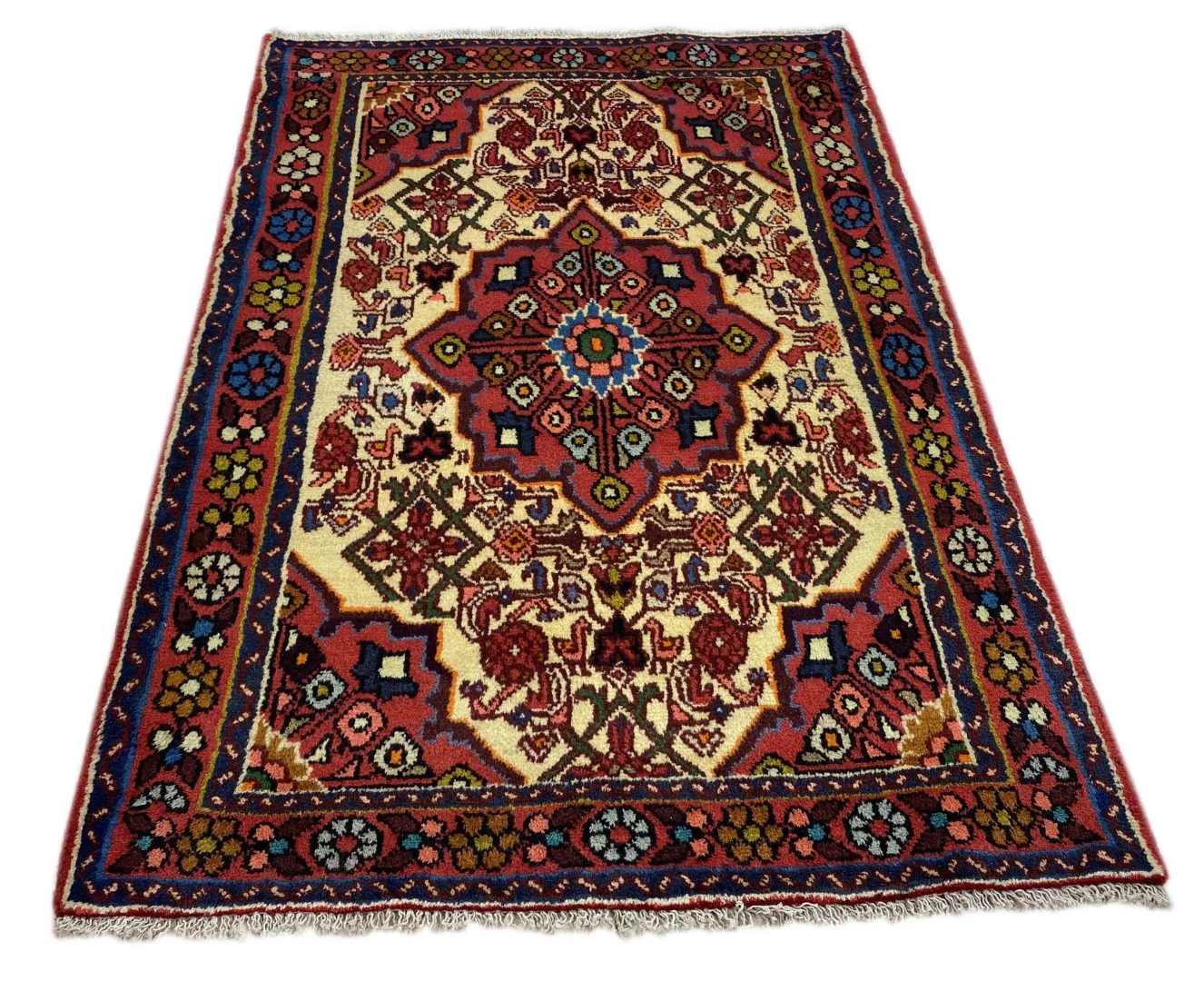Hamadan Teppich 144 x 102 cm, Knotendichte 100.000 - 350.000 Knoten/m², Vielseitiges Design, handgeknüpft, Perserteppich