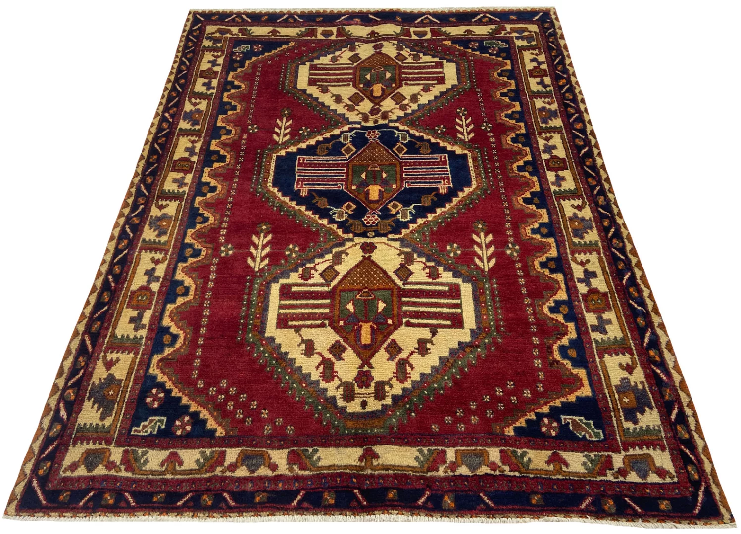Hamadan Teppich 196 x 148 cm - ca. 100.000 - 350.000 Knoten/m², widerstandsfähiges Wollmaterial, große Designvielfalt, handgeknüpft, Perserteppich