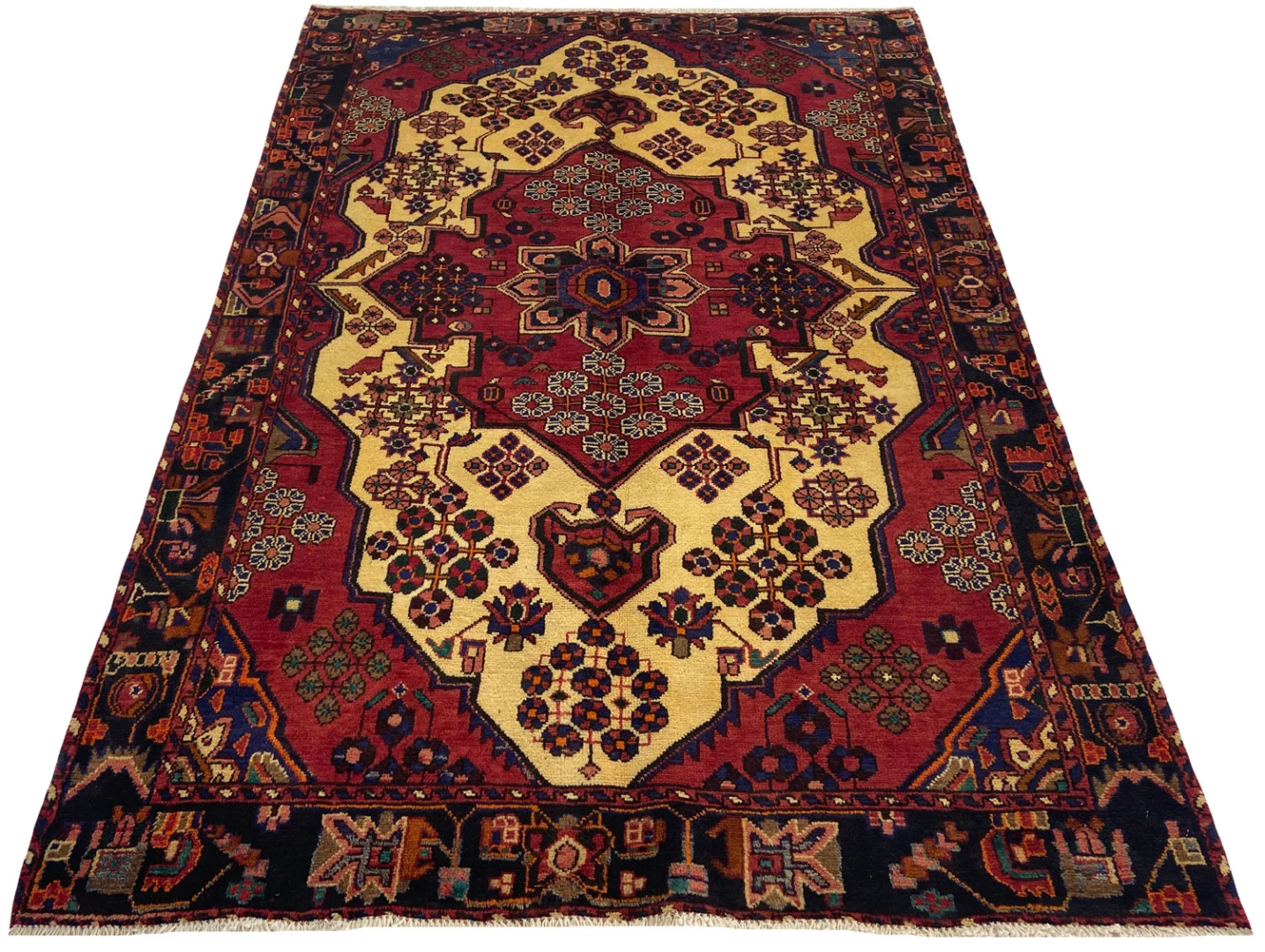 Hamadan Teppich 202 x 139 cm, Knotendichte 100.000 - 350.000, widerstandsfähiges Wollmaterial, starke Designvielfalt, handgeknüpft, Perserteppich