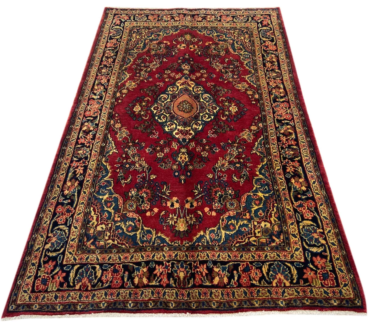 Hamadan Teppich 208 x 128 cm - ca. 100.000 - 350.000 Knoten/m², widerstandsfähiges Wollmaterial, vielfältige Designs, handgeknüpft, Perserteppich