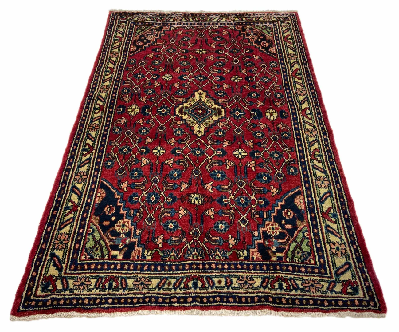 Hamadan Teppich 208 x 135 cm, Knotendichte 100.000 - 350.000 Knoten/m², widerstandsfähiges Wollmaterial, handgeknüpft, Perserteppich